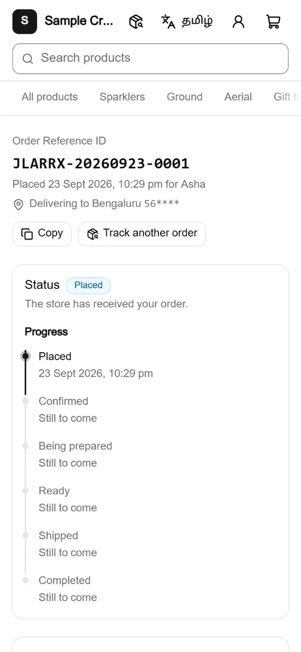Tracking an order with its reference and a phone number